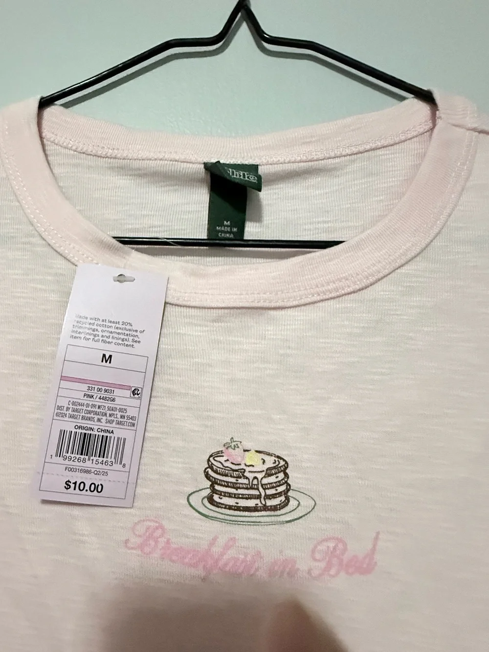 NWT Wild Fable Light Pink Size M Short Sleeve Sleep Tee with Pancake on front.